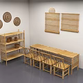 Bamboo Table and Chairs Set with Circular Woven Decor Bamboo Blinds and Shelf