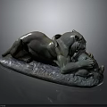 Realistic Bronze Panther Sculpture Lying On Textured Base With Intricate Details