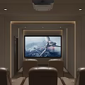 Modern Home Theater Interior With Large Screen Leather Seats And Ambient Lighting