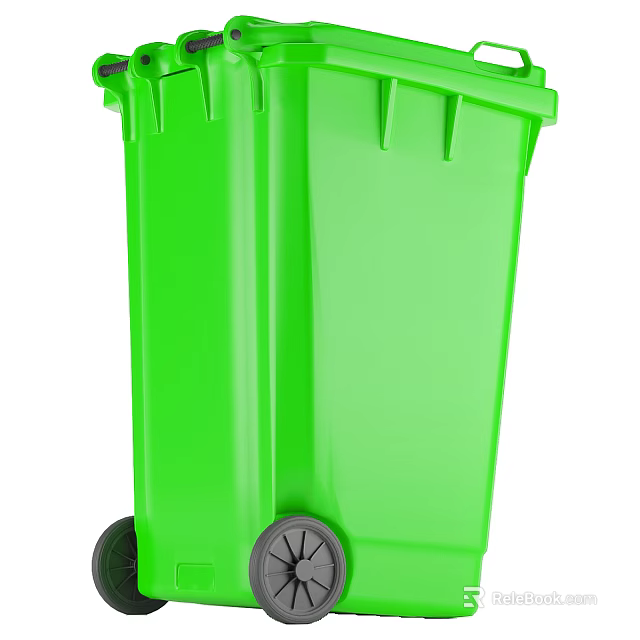 Green Plastic Trash Bin With Wheels For Waste Disposal And Recycling Use 3d model 