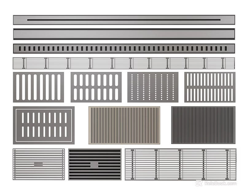 Bathroom Accessories Featuring Multiple Drain Grate Designs With Various Patterns 3d model
