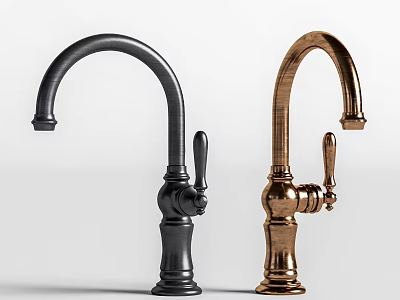 Two Modern Elegant Faucets In Black And Copper Finish With Stylish Design 3d model