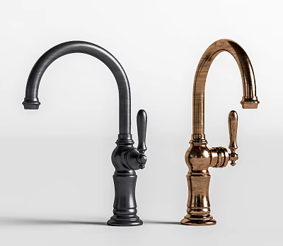 Two Modern Elegant Faucets In Black And Copper Finish With Stylish Design 3d model