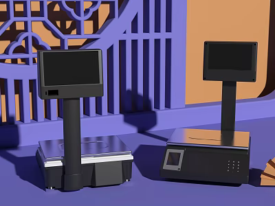 Modern Commercial POS Equipment With Digital Display Screens For Retail Business 3d model