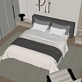Modern Bedroom Interior With Double Bed Bedside Table Decorative Painting And White Wardrobe