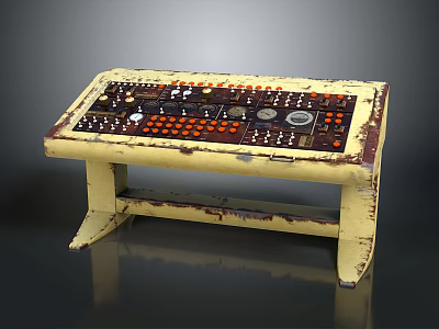 Vintage Yellow Electronic Console With Rusted Frame And Control Buttons Knobs 3d model