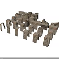 Traditional Stone Brick Building Model With Arches Walls And Roof Components