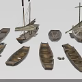 Various Wooden Boats Floating on Calm Water With Traditional Designs and Reflections