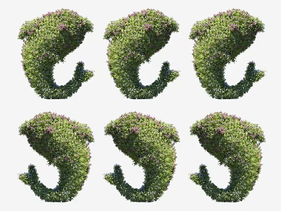 Artistically Trimmed Green Garden Shrubs with Curved Shapes and Flowering Foliage 3d model
