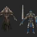 Game Fantasy RPG Characters Warrior Mage Skeleton With Weapons And Equipment