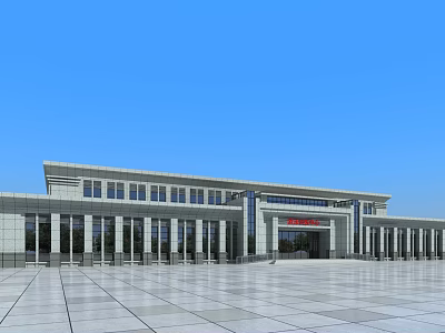 Modern Public Building Exterior With White Facade Columns Glass Windows And Spacious Square 3d model