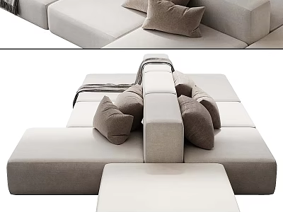 Modern Sectional Sofa With Modular Design And Light Colored Fabric Cushions 3d model