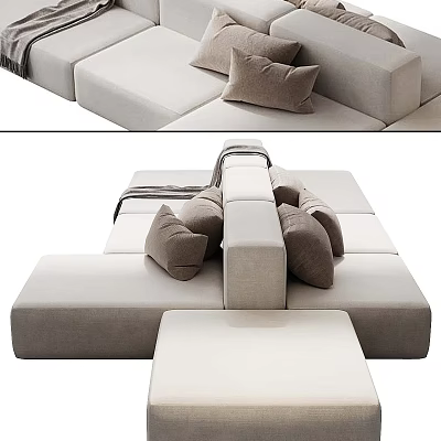 Modern Sectional Sofa With Modular Design And Light Colored Fabric Cushions 3d model