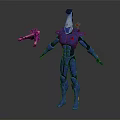 Blue Robot Action Figure With Blue Armor Holding Gun In Standing Pose