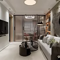 Modern Living Room Interior With Sofa Coffee Table Artwork Bookshelf And Potted Plant