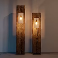 Rustic Wooden Floor Lamps With Lit Edison Bulb And Vintage Industrial Design