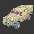 Beige Armored Military Vehicle With Heavy Armor Off Road Tires And Door Emblem