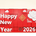 Red Traditional Chinese New Year 2026 Event Display Wall With Peony And Cloud Patterns
