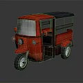 Red Metal Three Wheeled Tuk Tuk Cab With Seats And Black Wheels