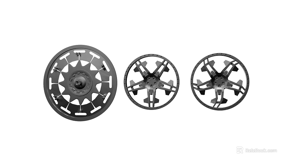 Hardware Tools Featuring Three Metal Gears With Different Mechanical Designs And Sizes 3d model 
