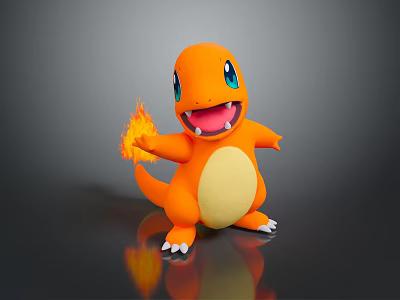 Cute Orange Cartoon Character With Flame Tail Big Eyes And Playful Look 3d model