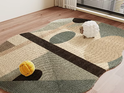 Shaped Rug With Geometric Patterns And Decor In Room 3d model