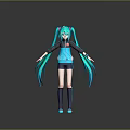 Game Anime Character With Teal Long Twin Tails And Blue Hoodie Shorts Outfit