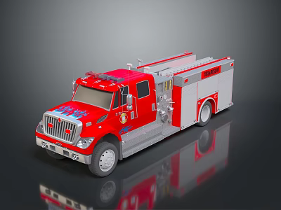 Red Fire Truck With White Accents Extended Ladder And Emergency Equipment 3d model