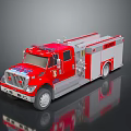 Red Fire Truck With White Accents Extended Ladder And Emergency Equipment