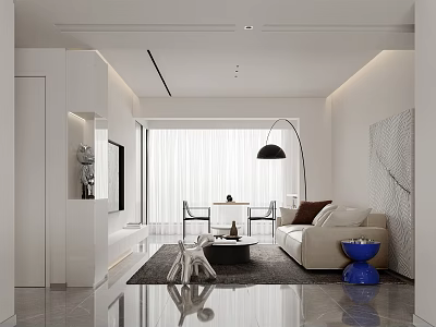 Modern Living Room Interior With White Sofa Floor Lamp Coffee Table And Decorative Items 3d model