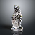 Mythical Guardian Lion Statue Holding Shield With Detailed Ancient Stone Carvings