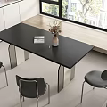 Modern Black Dining Table Set With Chairs And White Cabinets By Window 3d model