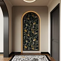 Elegant Entryway Design With Arched Frame And Floral Lemon Pattern Wallpaper 3d model