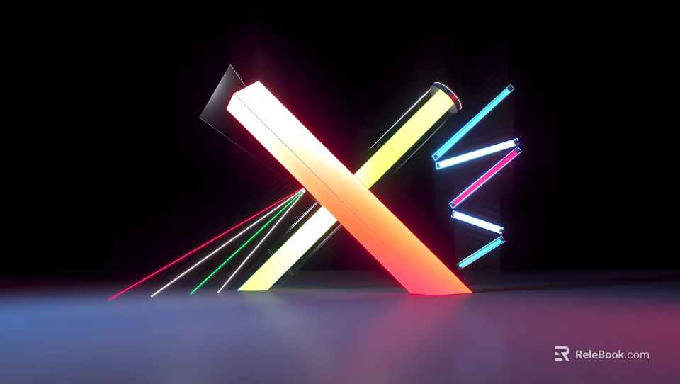 Colorful Neon Light Tubes Cross Design Modern Photo Check In Spot With Black Background 3d model 