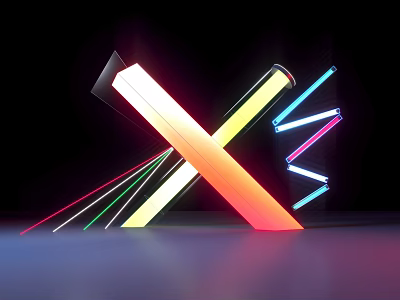 Colorful Neon Light Tubes Cross Design Modern Photo Check In Spot With Black Background 3d model