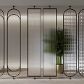 Modern Room Dividers With Metal Frames And Various Glass Panel Patterns 3d model