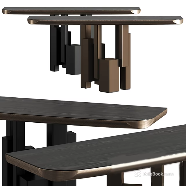 Modern Console Table With Geometric Wooden Legs And Sleek Dark Surface Design 3d model 
