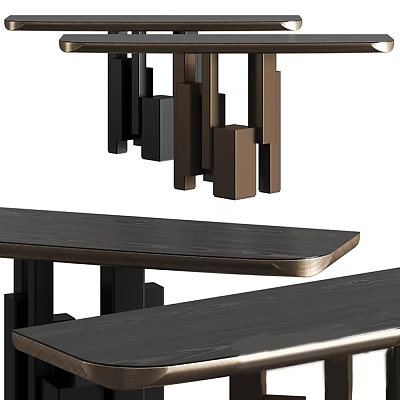 Modern Console Table With Geometric Wooden Legs And Sleek Dark Surface Design 3d model