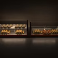 Orange Frame Glass Display Cases with Round and Ring Shaped Pastries for Bakery Retail