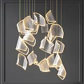 Modern Artistic Chandelier With Irregular Transparent Glass Pieces And Golden Hanging Wires