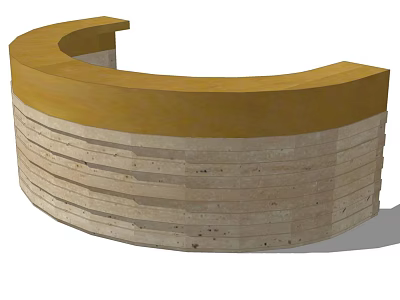 Modern Curved Reception Desk with Yellow Top and Striped Stone Base 3d model