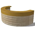 Modern Curved Reception Desk with Yellow Top and Striped Stone Base
