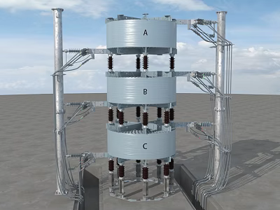 Industrial Equipment Tower Structure With Cylindrical Sections A B C Metal Framework And Supports 3d model