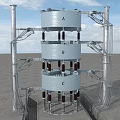 Industrial Equipment Tower Structure With Cylindrical Sections A B C Metal Framework And Supports