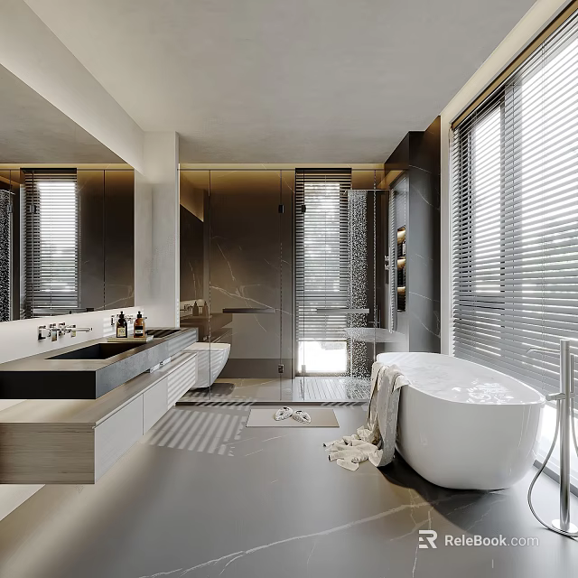 Modern Luxury Bathroom With Bathtub And Vanity 3d model 