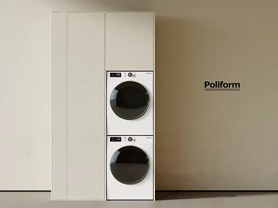 White Balcony Cabinet With Stacked Washing Machines In Modern Poliform Design 3d model