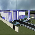 Modern Sales Office Building With Glass Curtain Walls Water Pool And High Rise Buildings