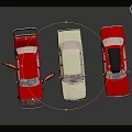 Three Vintage Cars Red Beige With Open Hood And Roof Rack