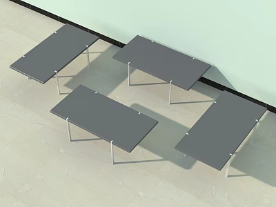 Four Gray Stools With Metal Frames On Light Colored Floor And Wall 3d model