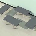 Four Gray Stools With Metal Frames On Light Colored Floor And Wall 3d model